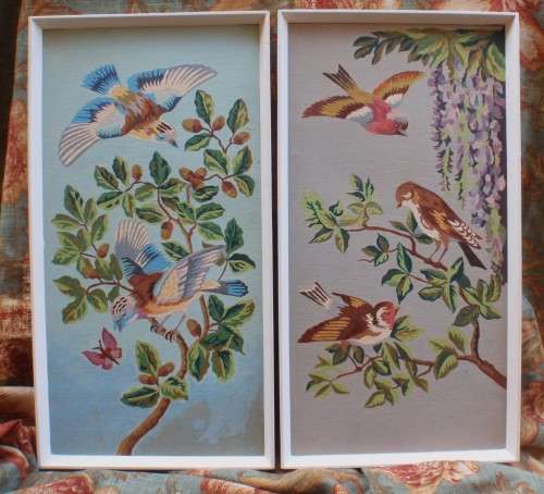 A pair of the most charming, vintage original paintings - chinoiserie beauty. Paint by Numbers retro