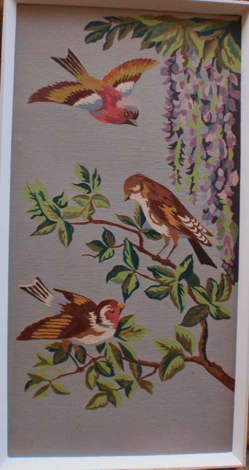 A pair of the most charming, vintage original paintings - chinoiserie beauty. Paint by Numbers retro