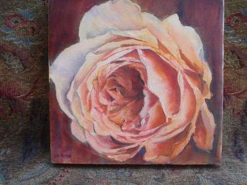 Original by the late Val Wilson - Opulent Rose - beautiful rose study on canvas with deep sides.
