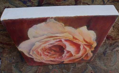 Original by the late Val Wilson - Opulent Rose - beautiful rose study on canvas with deep sides.