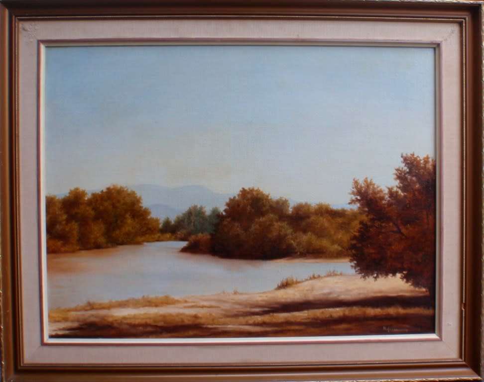 Vintage oil painting by H.Greenaway.  Classic S.African landscape beautifully executed.