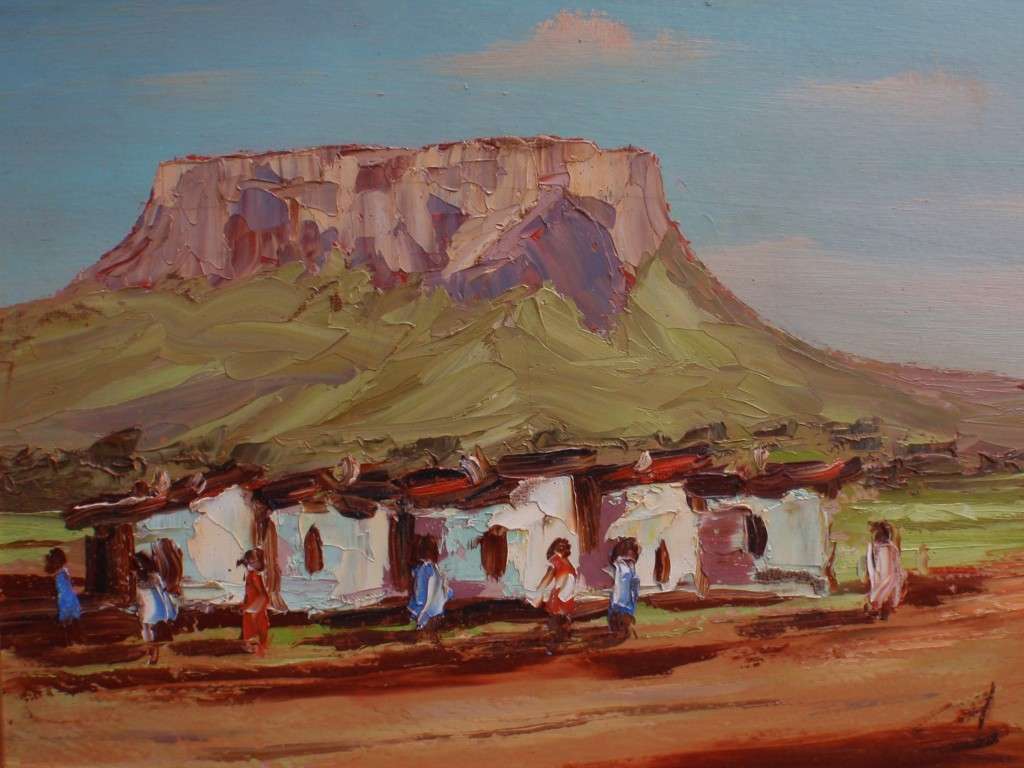 Original S.African original oil of famous historical mountai -  Soutkop Free State. Excellent art.