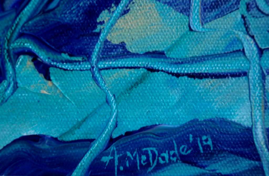 Fabulous original abstract Arlene McDade - `Aqua` oil on canvas. Well below gallery price.