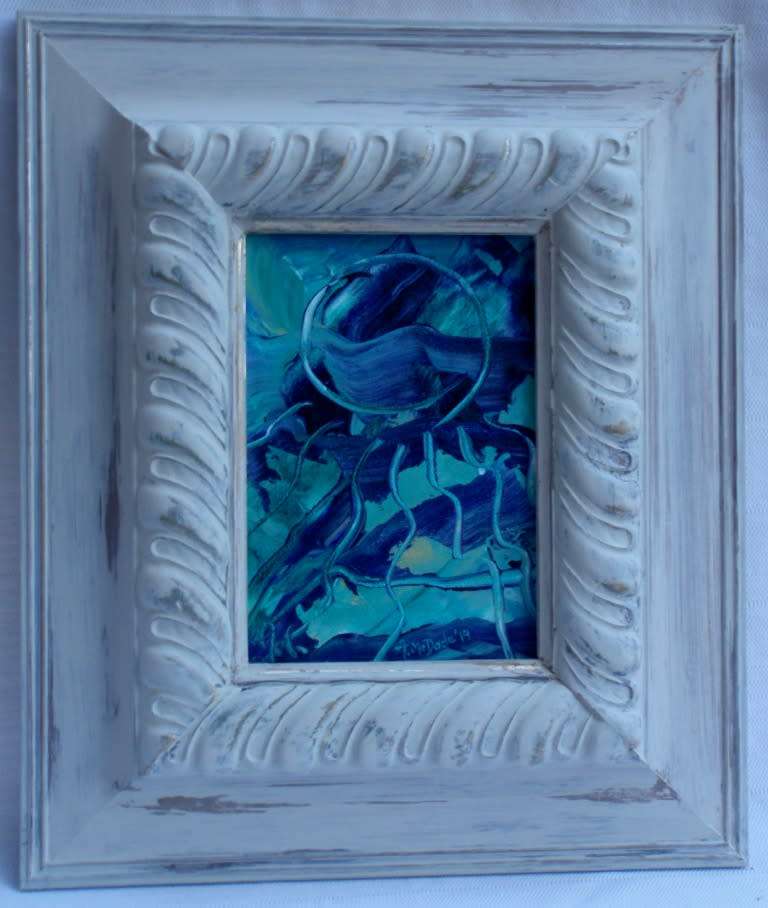 Fabulous original abstract Arlene McDade - `Aqua` oil on canvas. Well below gallery price.