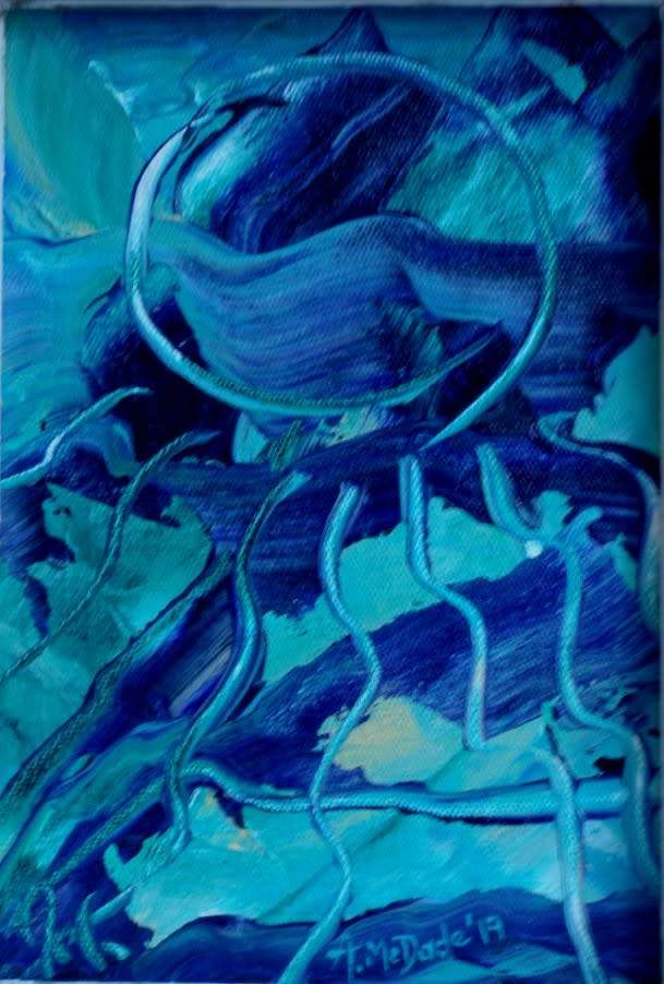 Fabulous original abstract Arlene McDade - `Aqua` oil on canvas. Well below gallery price.