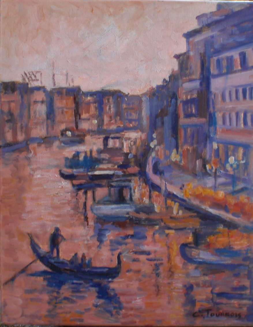 Vintage original Claude Tournois oil `Venice at Sunset` 1926-2011. French/S.African impressionist.