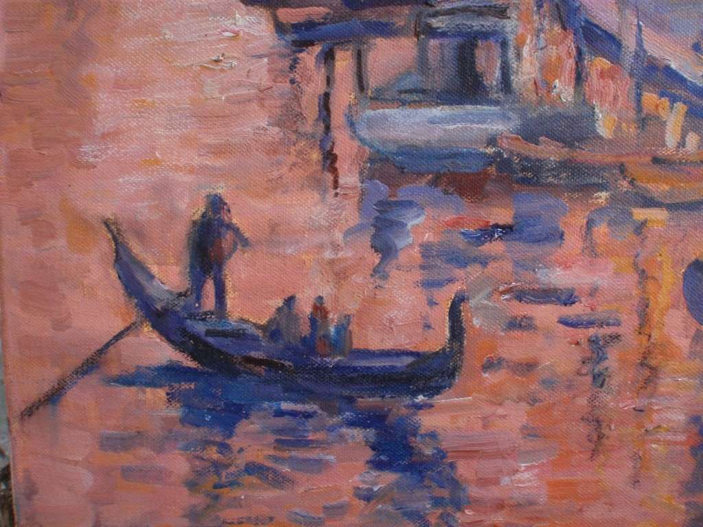 Vintage original Claude Tournois oil `Venice at Sunset` 1926-2011. French/S.African impressionist.