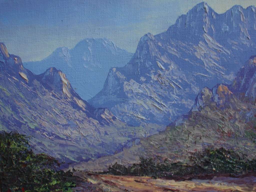 Vintage original oil Adriaan van der Linde. Swartberg Mountains Range. Well framed
