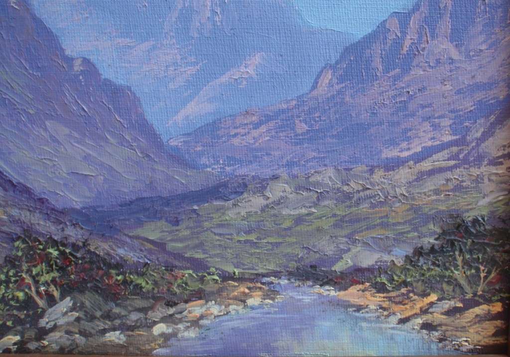 Vintage: Classic original oil painting by Adriaan van der Linde. Swartberg Mountain Range.