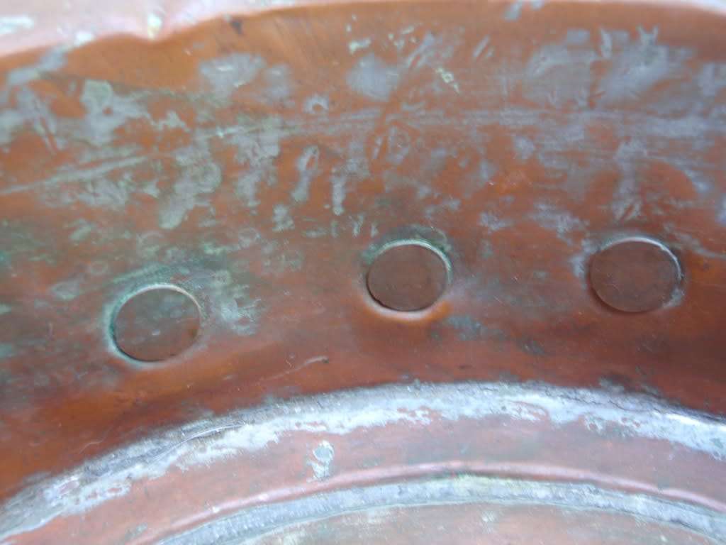 Authentic vintage copper and brass frying pan - provincial kitchen decor item. Lovely old piece.