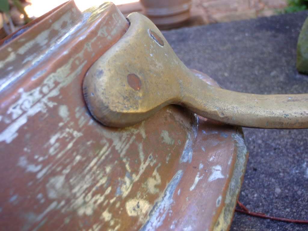 Authentic vintage copper and brass frying pan - provincial kitchen decor item. Lovely old piece.