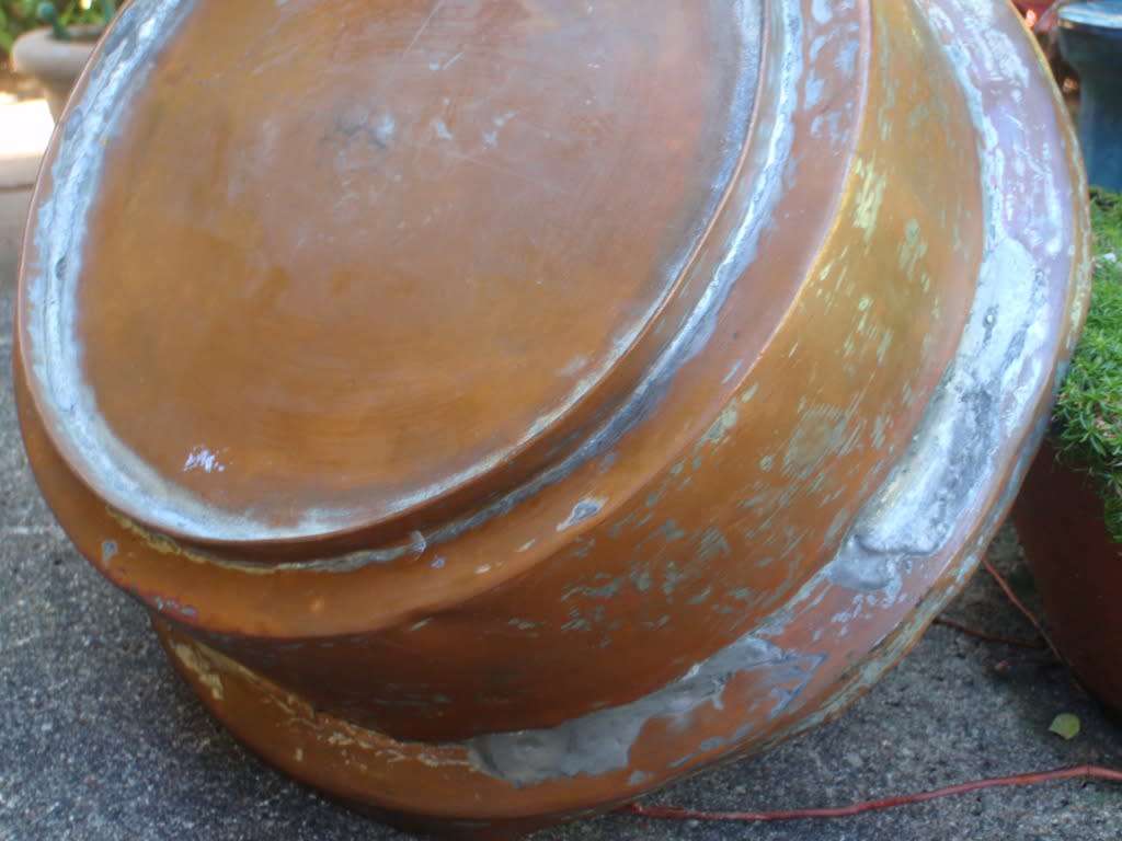 Authentic vintage copper and brass frying pan - provincial kitchen decor item. Lovely old piece.