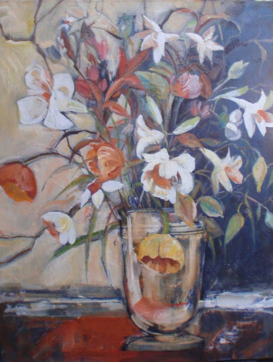 Beautiful statement piece - stunning large impressionist still life. Original oil on canvas.