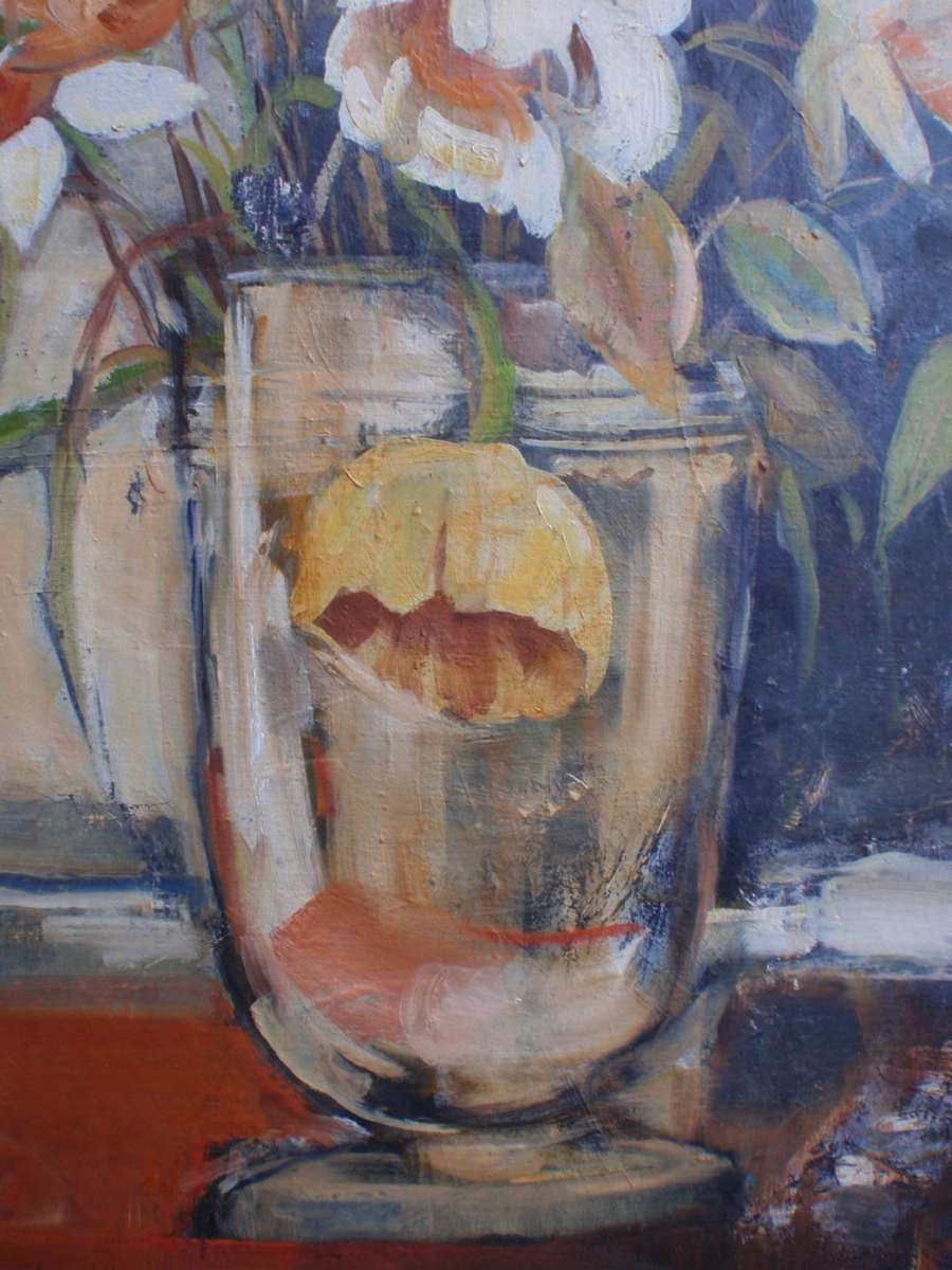Beautiful statement piece - stunning large impressionist still life. Original oil on canvas.