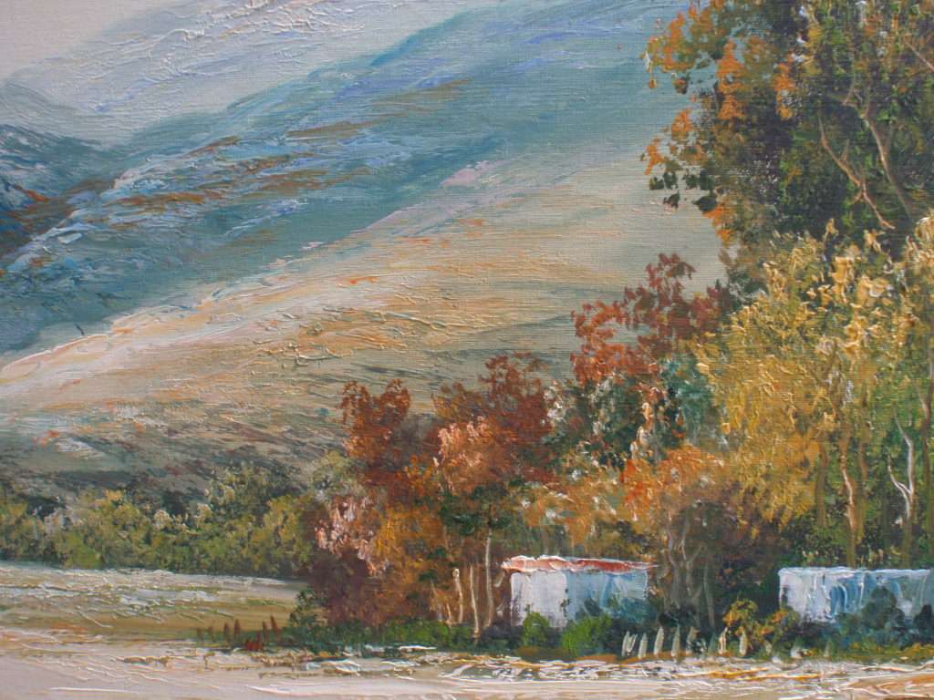 Large original oil painting by the late H.Knauf 1901-1976. Magnificent mountainscape scene.