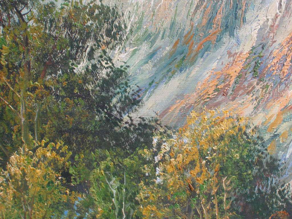 Large original oil painting by the late H.Knauf 1901-1976. Magnificent mountainscape scene.