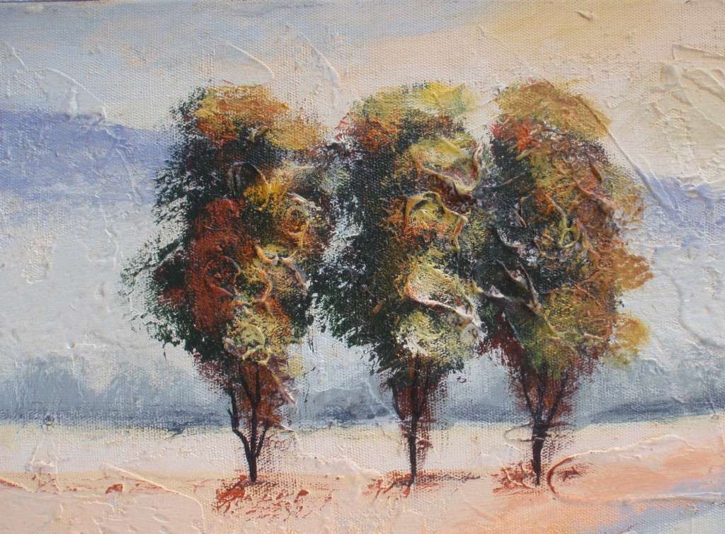 Original oil - minimalist landscape in impressionist style.