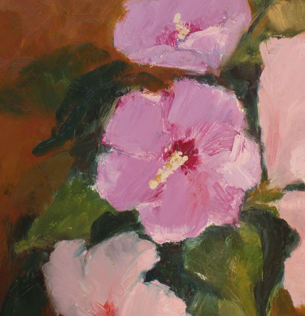 Original oil painting, Hibiscus Still Life by O.L.James. Gorgeous delicate piece.