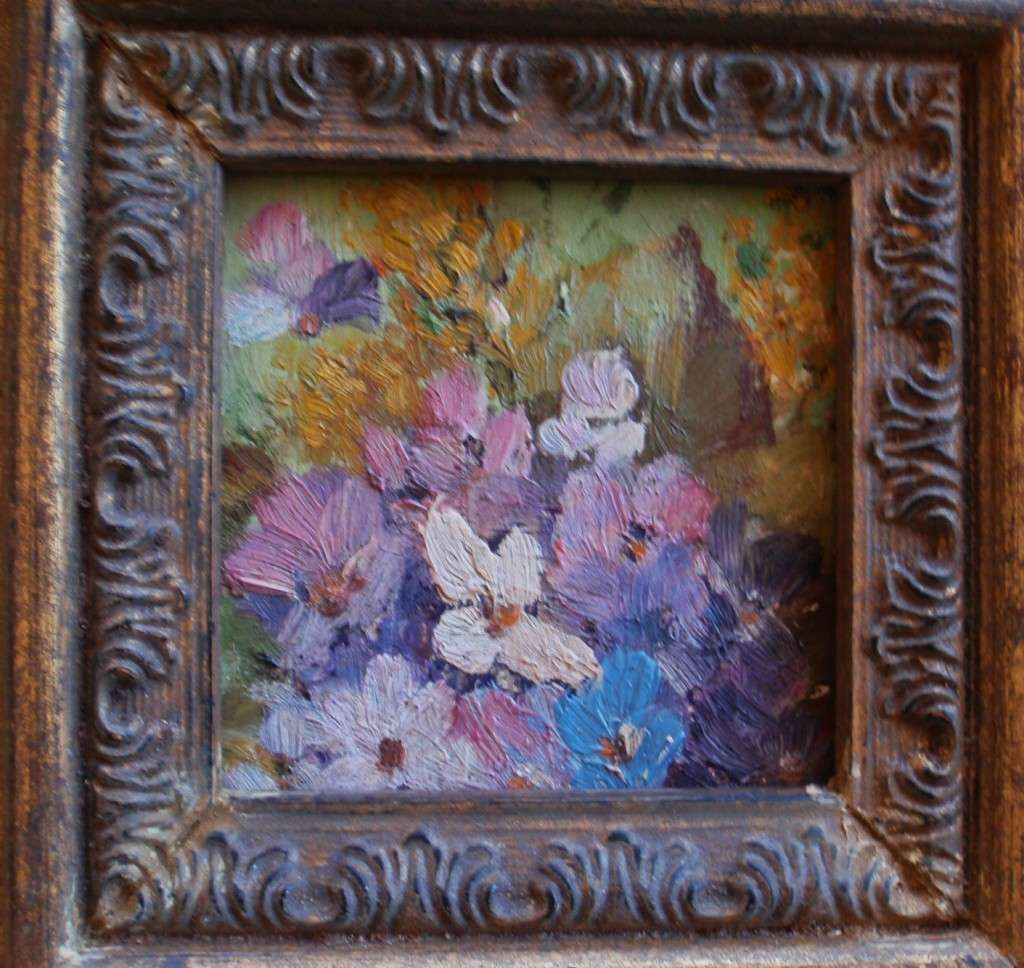 Vintage original oil, Impressionist Garden in vintage ornate frame. Gorgeous old piece.