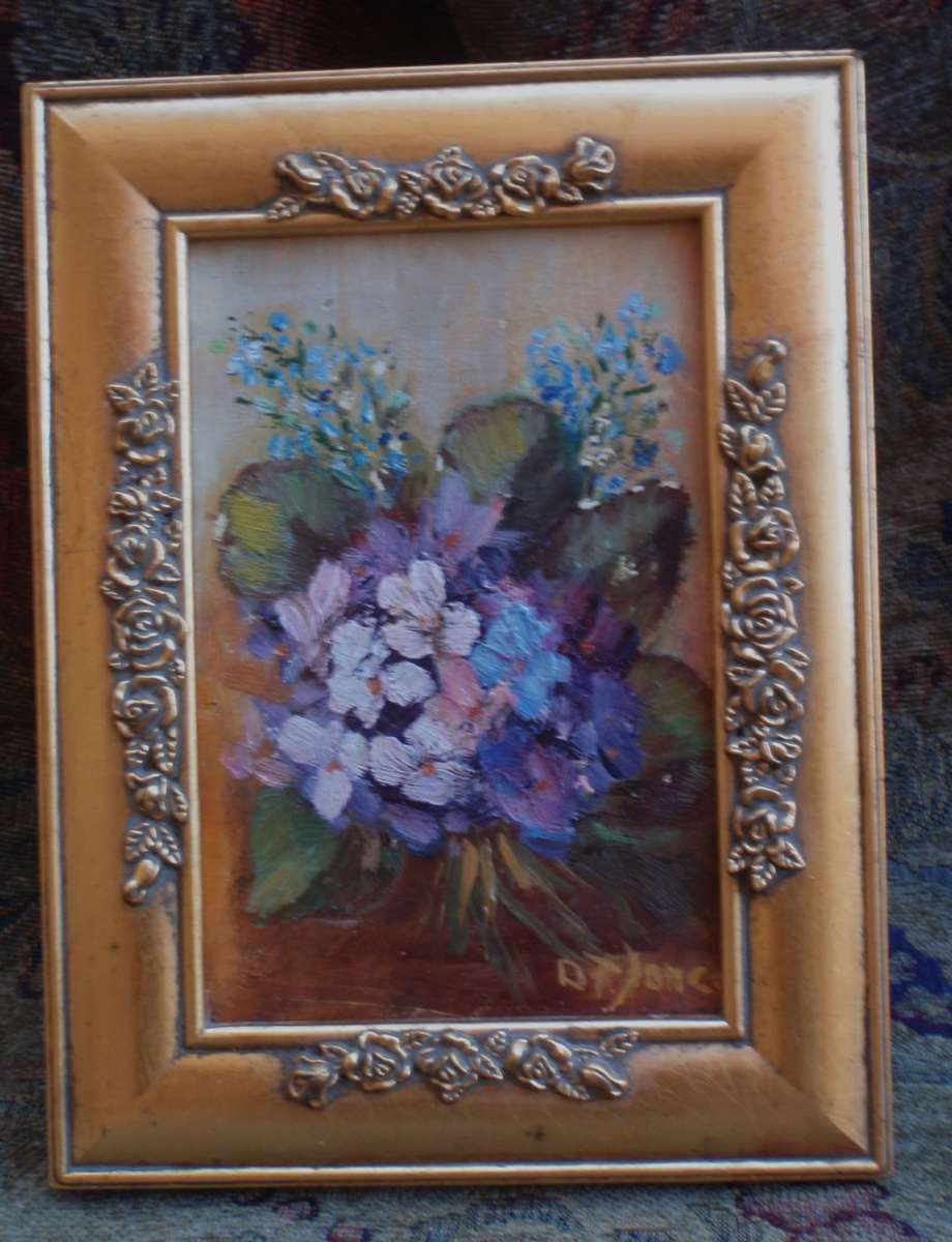 Beautiful vintage original oil in ornate gilded frame. Lovely impressionist flower garden  painting.