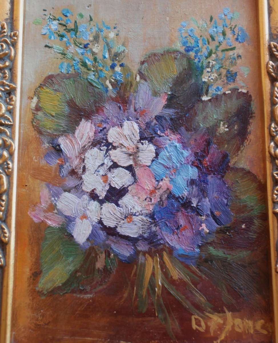 Beautiful vintage original oil in ornate gilded frame. Lovely impressionist flower garden  painting.