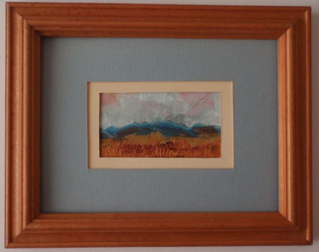South African original landscape painting. Lovely miniature abstract scene, well framed.
