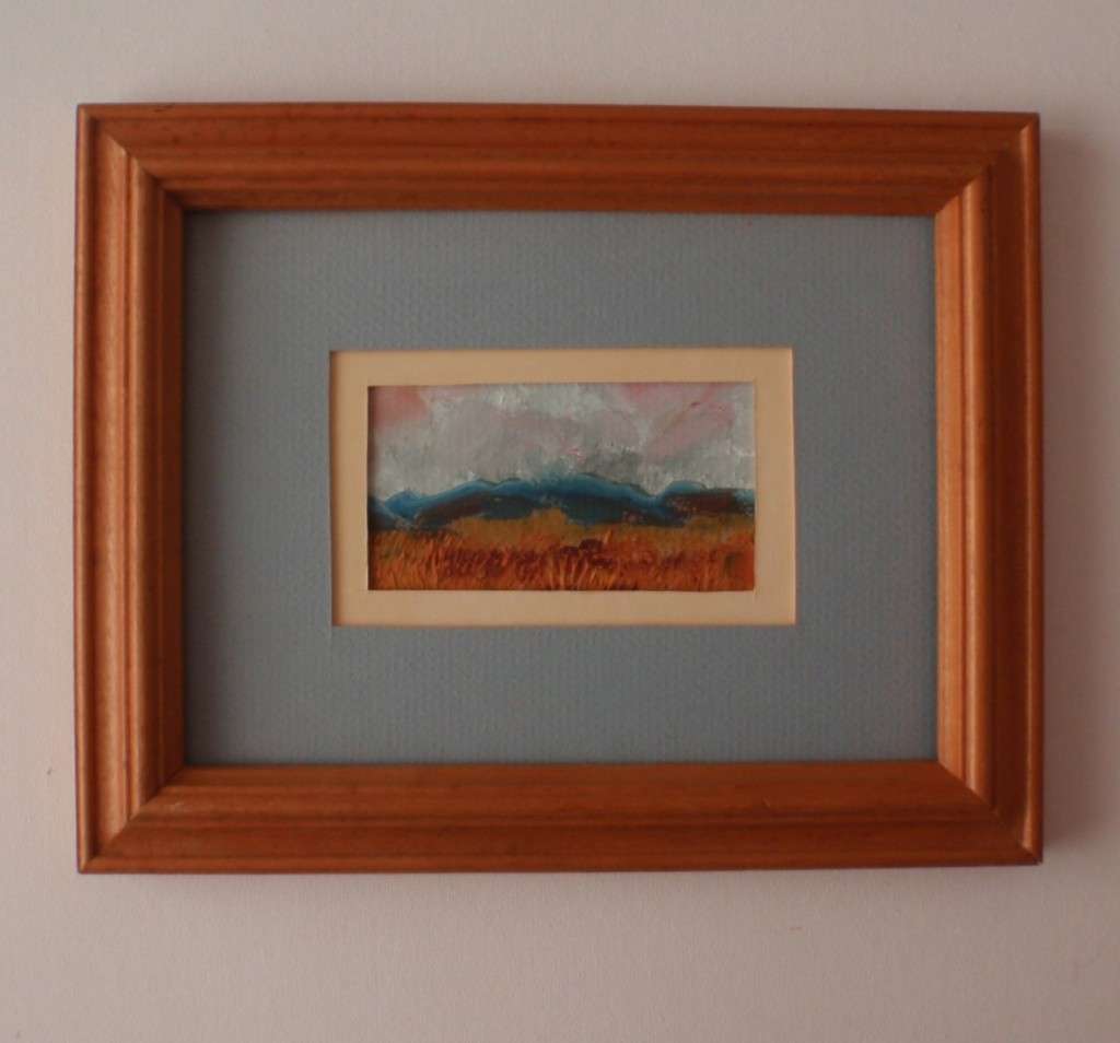 South African original landscape painting. Lovely miniature abstract scene, well framed.