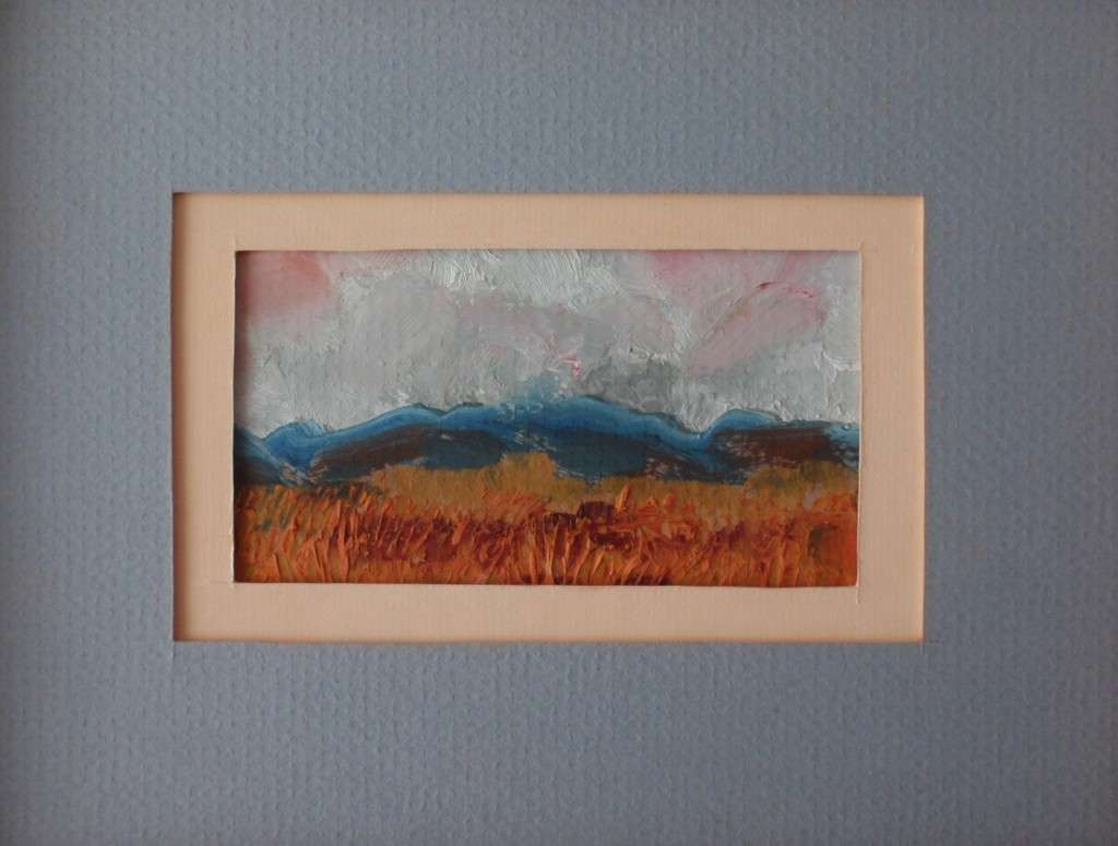 South African original landscape painting. Lovely miniature abstract scene, well framed.