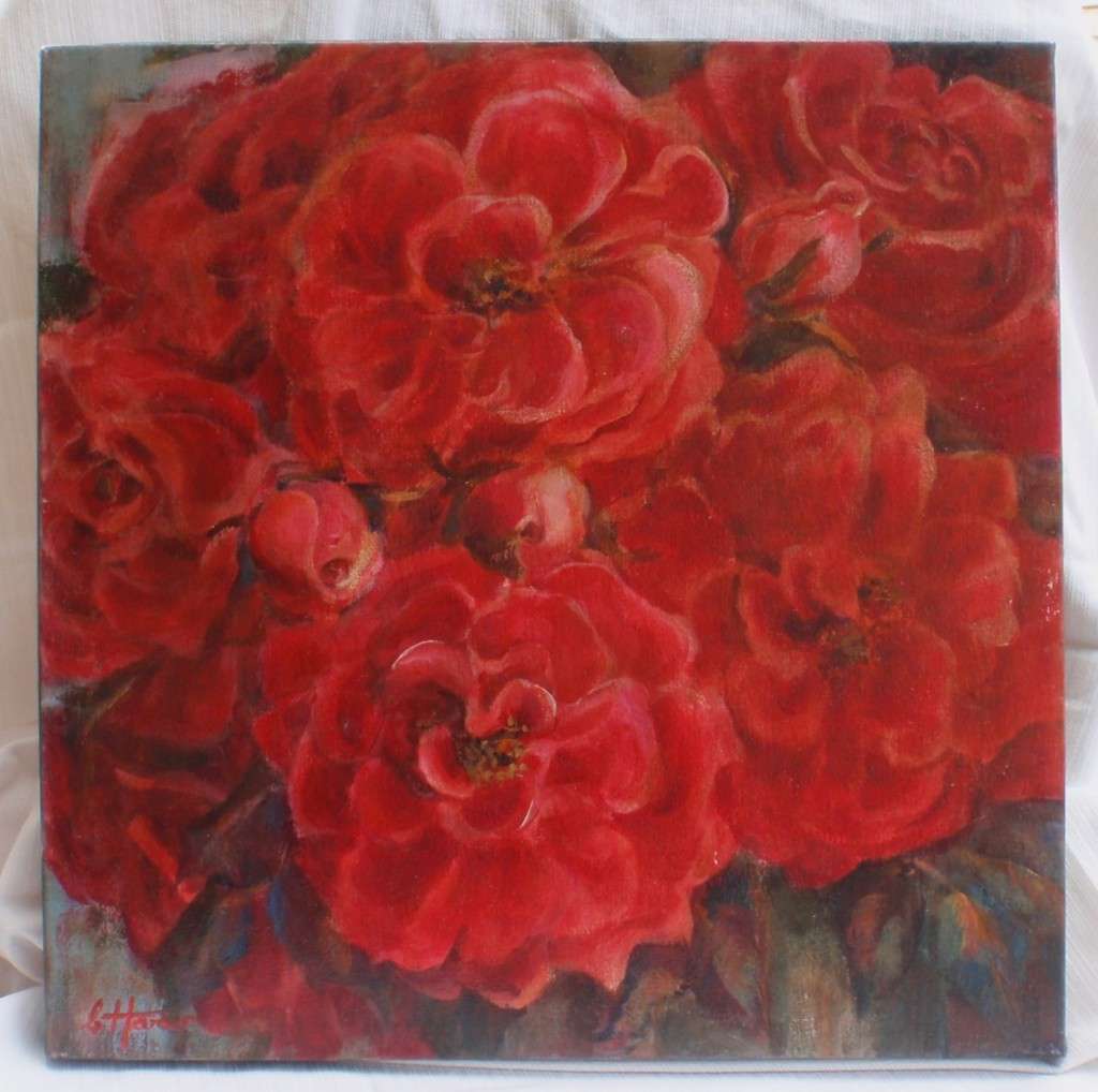 Original oil by Colleen Hamer AWSSA. Red Floribunda Roses. Rich rosey hues, beautiful