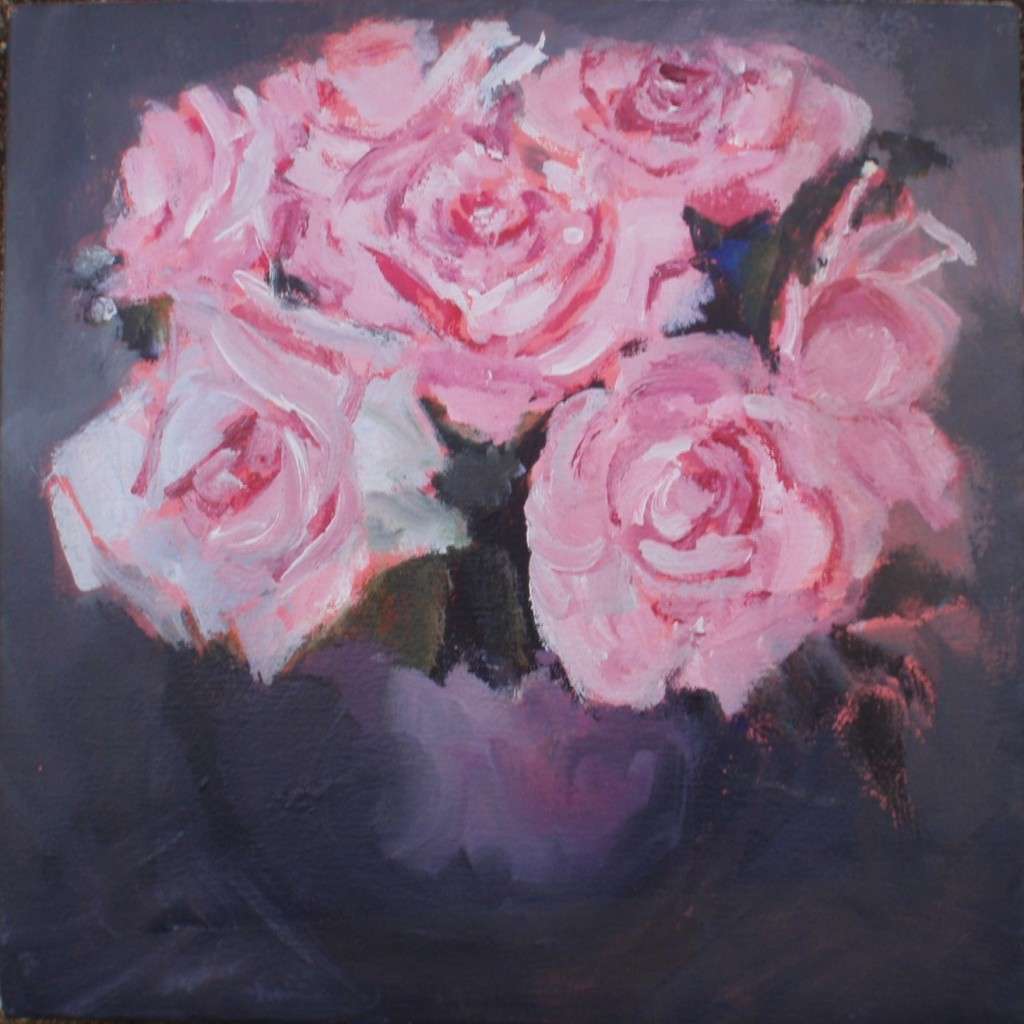 Pretty pink roses by Colleen Hamer AWSSA. Impressionist original oil on canvas by S.African artist.