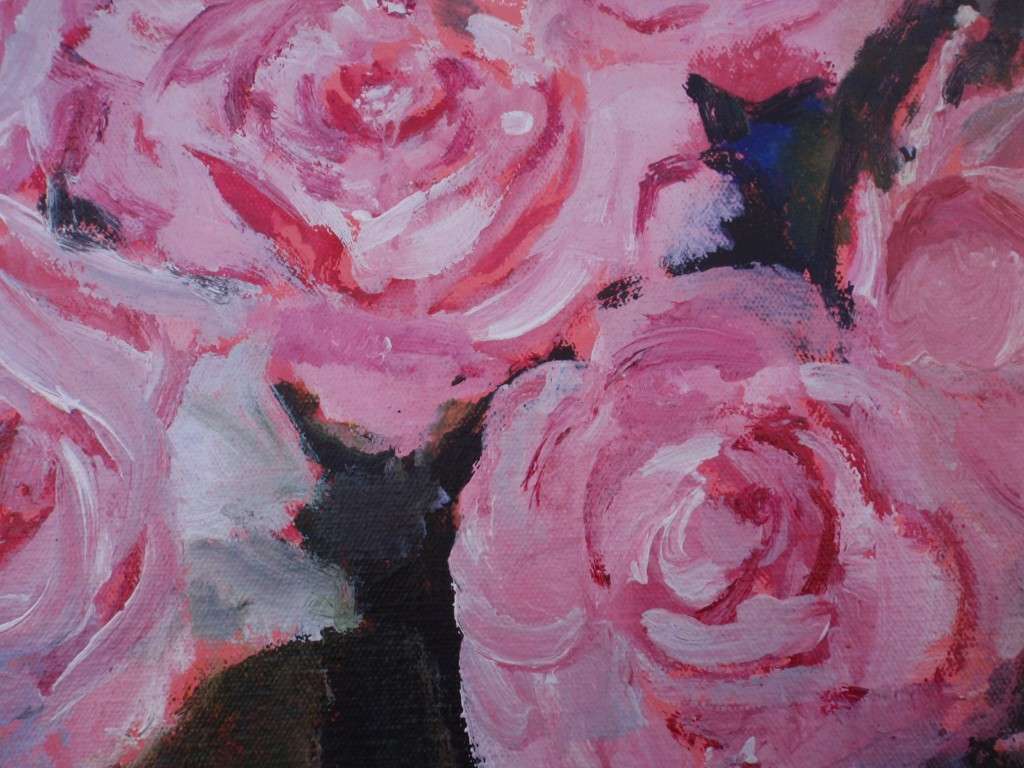 Pretty pink roses by Colleen Hamer AWSSA. Impressionist original oil on canvas by S.African artist.