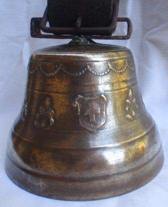 Huge Swiss, solid brass cow bell with leather strap - vintage