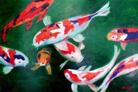 KOI POND - ORIGINAL OIL - RICH, VIBRANT PAINTING!!! by Arlene McDade