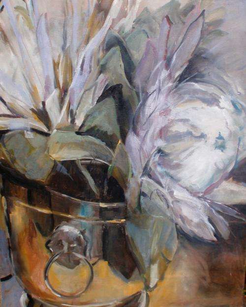 ORIGINAL OIL PAINTING ON CANVAS - PROTEAS - SOFT NEUTRAL COLOURS, VERY SOPHISTICATED!