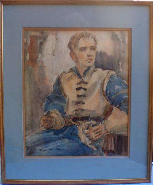 VINTAGE WATERCOLOUR - SIGNED & DATED '48 - REALLY BEAUTIFUL PAINTING OF A BEAUTIFUL BOY (ACTOR?)