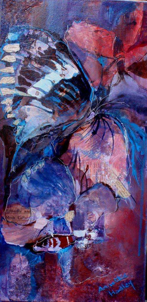 ORIGINAL PAINTING - BUTTERFLY COLLAGE - SIGNED BY ARTIST - ANNETTE HADLEY - BARGAIN!!!