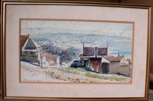 HISTORICAL COASTAL VIEW 1957 - SIGNED AND DATED -STANLEY A FIELD - VIEW OF PORT ELIZABETH