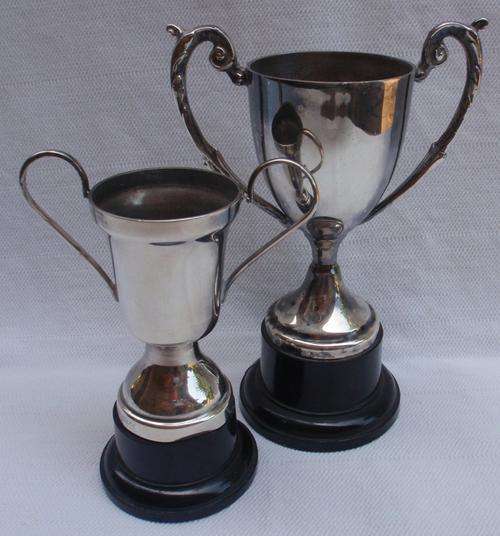TWO TROPHIES - SOME DAMAGE - NO ENGRAVINGS - OLD & INTERESTING!
