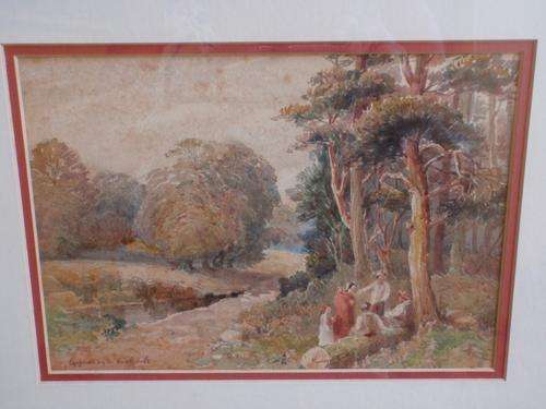 ANTIQUE, ORIGINAL WATERCOLOUR PAINTING - `GIPSIES BY THE ROAD SIDE` DELIGHTFUL OLD WORK