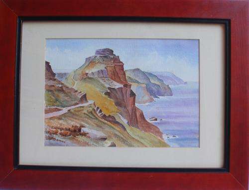DELIGHTFUL ORIGINAL WATERCOLOUR 'COASTAL ROAD' WELL FRAMED - BARGAIN!!!