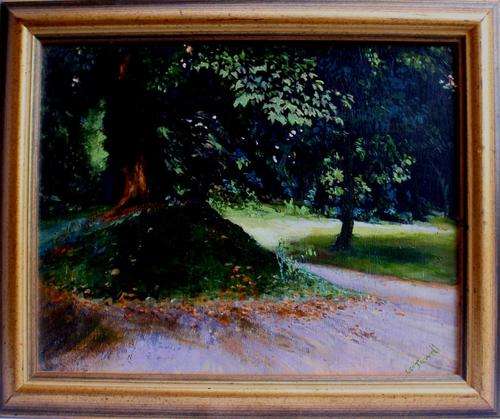 VINTAGE - BEAUTIFUL ORIGINAL OIL SIGNED BY LEO JEWELL - DETAILS OF ARTIST ON BACK - VERY INTERESTING
