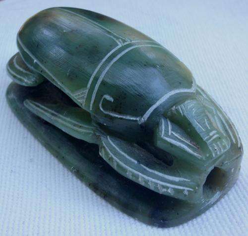 EGYTIAN 'HEART SCARAB' HEWN FROM JADE COLOURED SOAPSTONE, PAPERWEIGHT - ABSOLUTELY UNIQUE!!!