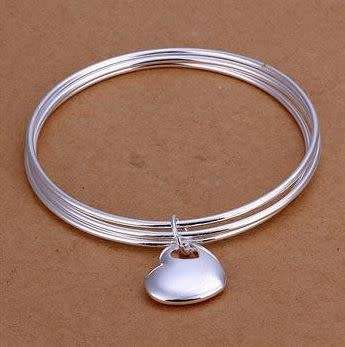 925 stamped silver 3 bangles & heart charm.