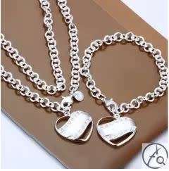 Eternia - 925 stamped silver set heart Pendant necklace & bracelet set