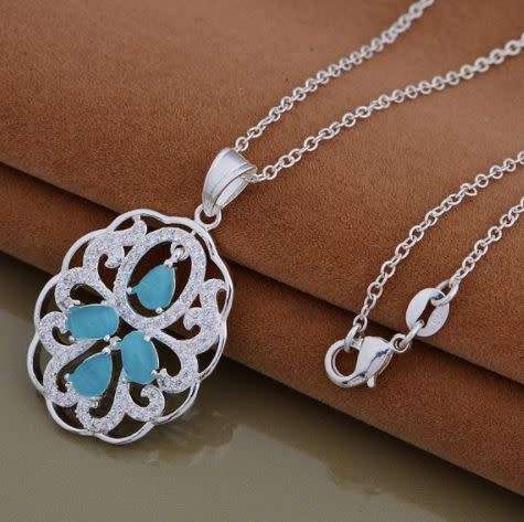 925 stamped silver and blue necklace