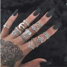 JT - 13Pcs/Set Bohemia Style Retro Silver Ring