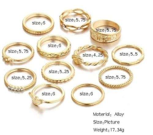 JT - 12 Pcs/Set Women Ring Jewelry Bohemian golden set of earrings