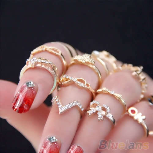 JT - 7 Pcs/Set Women Ring Jewelry Bohemian golden set of earrings