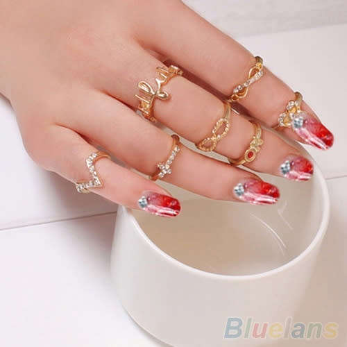 JT - 7 Pcs/Set Women Ring Jewelry Bohemian golden set of earrings