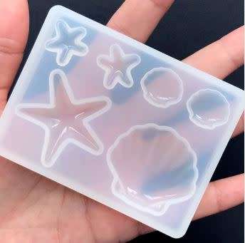 Craftsy - silicone Mould - DIY Jewelry Making - Rectangle with Starfish and shells 85x61mm